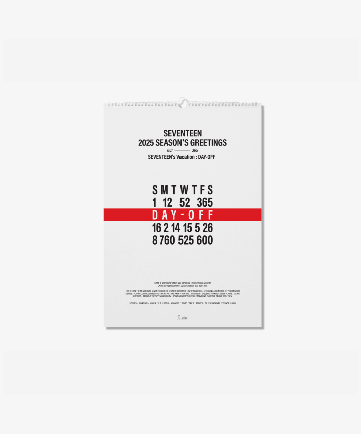 SEVENTEEN - SEVENTEEN'S VACATION : DAY-OFF 2025 WALL CALENDAR