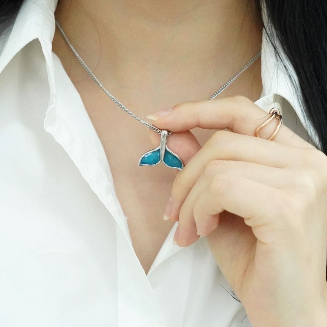 BTS Jungkook's pick - Silver / Blue Dolphin Tail Pendant Necklace(Abandoned Animals Charity Sponsorship)