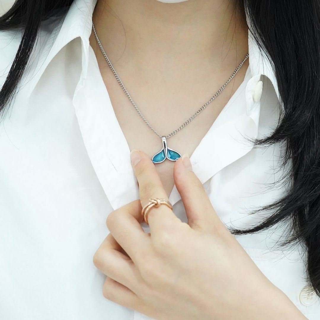 BTS Jungkook's pick - Silver / Blue Dolphin Tail Pendant Necklace(Abandoned Animals Charity Sponsorship)