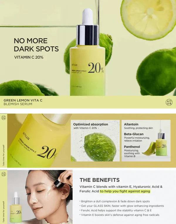 Anua Green Lemon Vita C Blemish Serum 20%