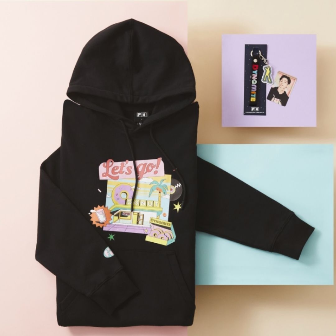 FILA X BTS [DYNAMITE] Donut Hoodie (Black) + Gift (Keyring + Photocard)